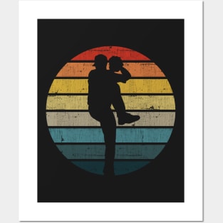 Baseball Silhouette On A Distressed Retro Sunset design Posters and Art